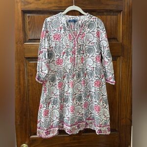 Elegant Floral Long Sleeve Dress in Pink and Gray